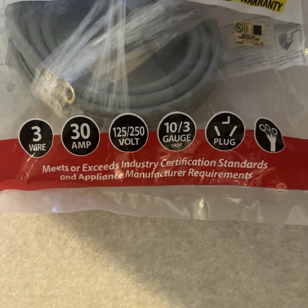Sela Certified 30‎ AMP 3-Wire Electric Dryer Power Cord 4Ft MPN 90-1020